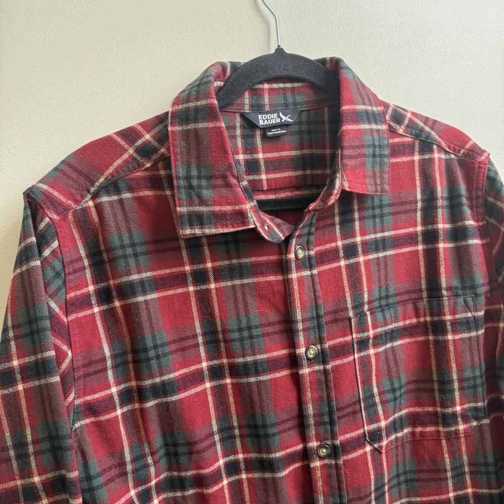 Eddie Bauer Flannel Shirt Men's Size Large Red Plaid Long Sleeve Button